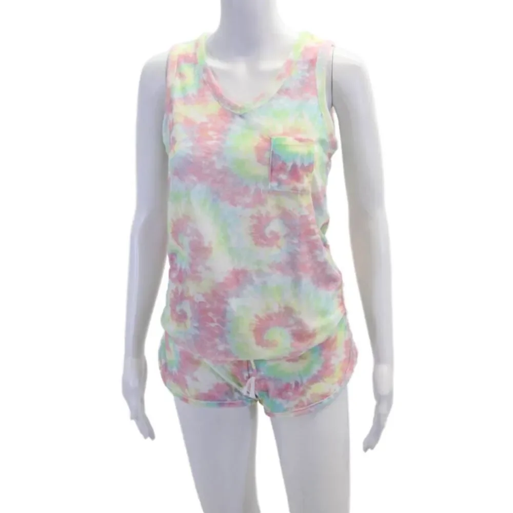 Emerson Road Womens Tie Dye Scoop Neck Sleep Top Pajama Set Multicolor Size XS